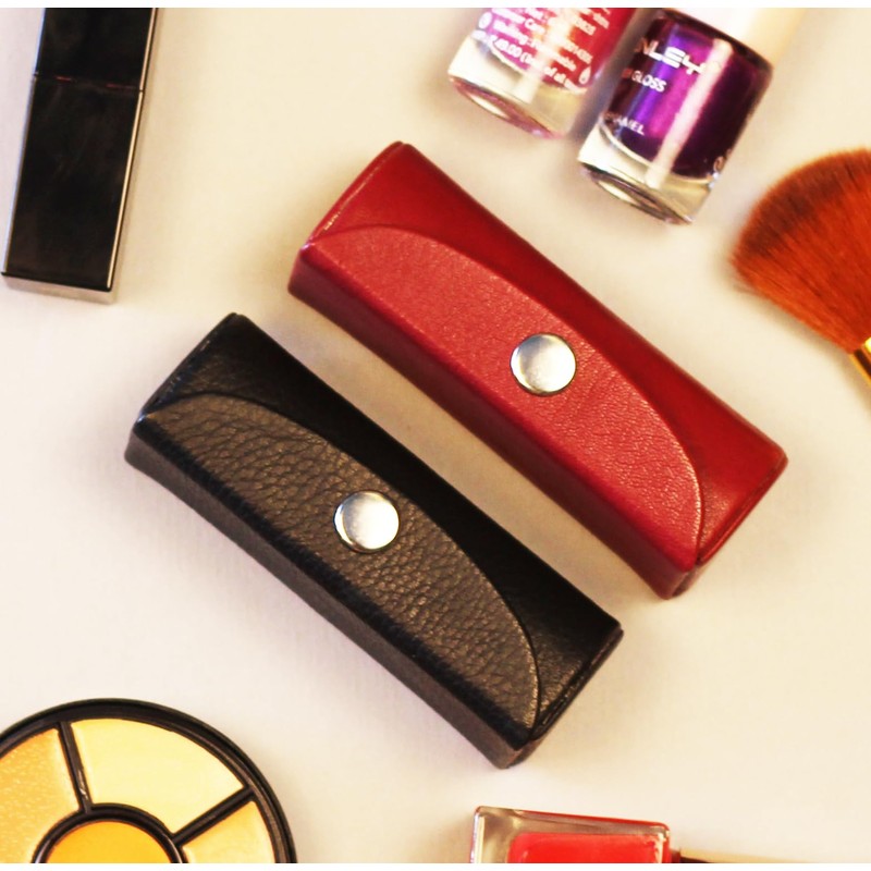 Leather Set of 2 Leather Lipstick Case Holder - Organizer