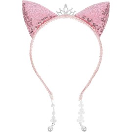 Girls Headbands Cat Cat Ear Headband Glitter Sequin Animal Ears Headband Wedding Bridal Tiara Headband Hair Hoop with Lace and Pearl Pendant for Women Girls Headbands Cat Ears 1PCS (Pink, One size)