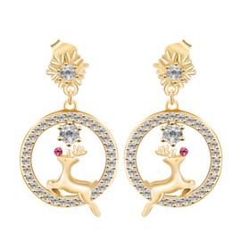 AOBOCO Sterling Silver Christmas Rudolph Earrings Embellished with Crystal from Austria, Hypoallergenic Snowflake Drop Earrings, Fine Reindeer Jewelry Gifts for Women Her Daughter Wife Girlfriend