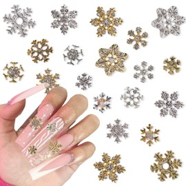 20Pcs Christmas Nail Charms 3D Alloy Snowflake Nail Charm Nail Gems Nail Rhinestones Shiny Silver Gold Snow Nail Jewels Shiny Crystal for Women Acrylic Nail Supplies DIY Nail Art Manicure Decorations