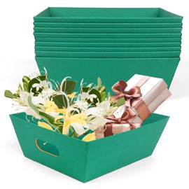 Basket With Handle, 10 Pack 5 Lb Small Baskets For Gifts Cardboard Basket With Handles, Empty Small Gift Baskets For Wine, Diy, Snacks,Crafts (Green)