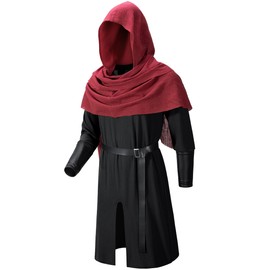 Men Medieval Renaissance Pirate Costume Knight Cosplay Outfit LARP Costume Accessories Set (BKRD M)