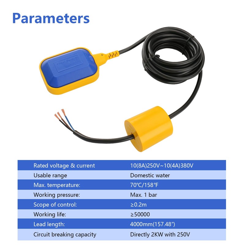 Baomain 10M 32ft Cable Float Switch, Water Level Controller, for