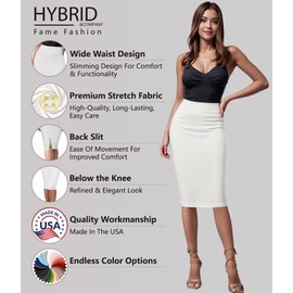 Hybrid & Company Women's Premium Nylon Ponte Stretch High Waist Pencil Suit Skirt Below Knee KSK45002 1073T White XS
