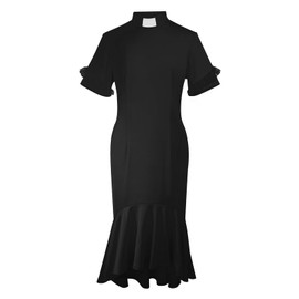 Mambabacosp Women's Short Sleeve Church Dress Clergy Tab Insert Collar Fishtail Priestess Dress (US, Alpha, Medium, Regular, Regular, Black)
