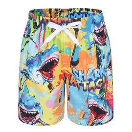 Moon Tree Boys Swim Shorts Trunks Kids Quick Dry Beach Boards Shorts Swimsuits 3D Print UPF 50+ Sun Protection Attack Shark Size 6/6X