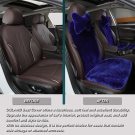 OGLAND Fluffy Fur Sheepskin Car Seat Covers for Universal Soft Cozy Fuzzy Auto Wool Seat Cushions Accessories, for 1 Front Seat (3 Pack Front, Blue)