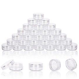 3 Gram Sample Containers With Lids, 50 Count Clear Jars, Empty Lip Balm, Mini Cosmetic With Labels, Makeup Travel, Mini Disposable Spatulas