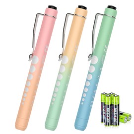 3 Pack Pen Lights for Nurses with 6 Batteries - Reusable Pen Light with Pupil Gauge and Ruler, Nurse Accessories for Work, Medical Penlights for Nursing Student Doctors EMT CNA (Pink+Yellow+Green)