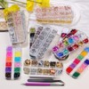 15 Boxes Nail Rhinestones Gems Kit,Gold/Silver Metal Studs,Mixed Sizes Flatback