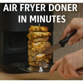 Doner Skewer Set for Airfryer, Vertical Skewer Made of Stainless Steel with Collection Tray with 9 cm Total Height for Kebab, Grilled Meat, Gyros in the Air Fryer, Dishwasher Safe & Space-Saving