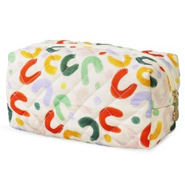 Travel Toiletry Bag, Portable Cotton Travel Coquette, Floral Makeup Bag, Quilted Cosmetic Pouch for Women Girls Bathroom Daily (Colorful)