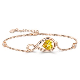 RIVIKO Infinity Heart Symbol Charm Bracelet for Women Bracelets 925 Sterling Silver With Yellow Zirconia Adjustable Link Birthday Anniversary Mothers day Jewelry Gift for Women Mom Wife