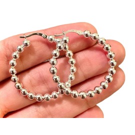 LEOPRA 35mm Beaded Hoop Earrings 925 Sterling Silver for Women Lightweight Fine Jewelry