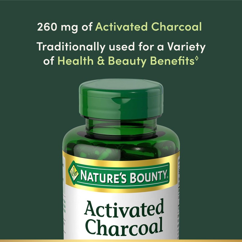 Nature's Bounty Activated Charcoal 260 mg, 100 Capsules, Dietary Supplement