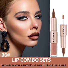 MiaSarah Lip Liner Gloss Lip Combo Sets Kit,Nude Brown Lip Liner and Brown Gloss Set, lip combo sets for black women, High Pigmented Long Lasting Plumping Lip Gloss Lipstick Waterproof Lip Combo 06