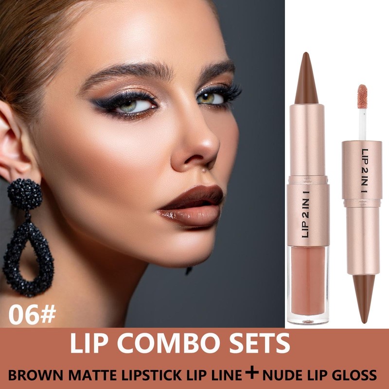 MiaSarah Lip Liner Gloss Lip Combo Sets Kit,Nude Brown Lip