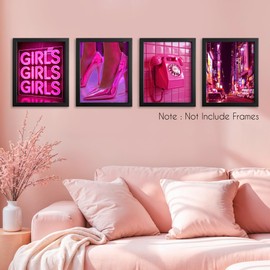 FUQWZ Hot Pink Y2k Posters Set of 4 (8x10in, Unframed) – Hot Pink Room Decor for Girls' Bedroom, Dorm, or Living Room(028)