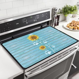 Yorfeemge Stove Top Cover for Electric Stove, Heat Resistant Stove Top Cover Protector Anti-slip Cooktop Cover With Rubber Backing, Kitchen Decor, Wood Sunflower
