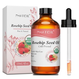 PHATOIL Organic Rosehip Seed Oil for Face 4oz/118ml, Pure and Natural Cold Pressed Base Carrier Oil, Massage Gua Sha for Face and Body, Moisturizing for Hair and All Skin Type