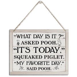 Winnie The Pooh Sign, Inspirational Acrylic Sign, Rustic Hanging Wood Plaque Sign, Cute Pooh Wall Decor, Positive Home Decor, Office Decoration, Farmhouse Wall Plaque with Pooh Quote - What Day is It?