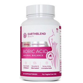 EarthBlend Boric Acid Suppositories 600mg - Natural Support for Vaginal pH Balance and Freshness- 15 Suppositories
