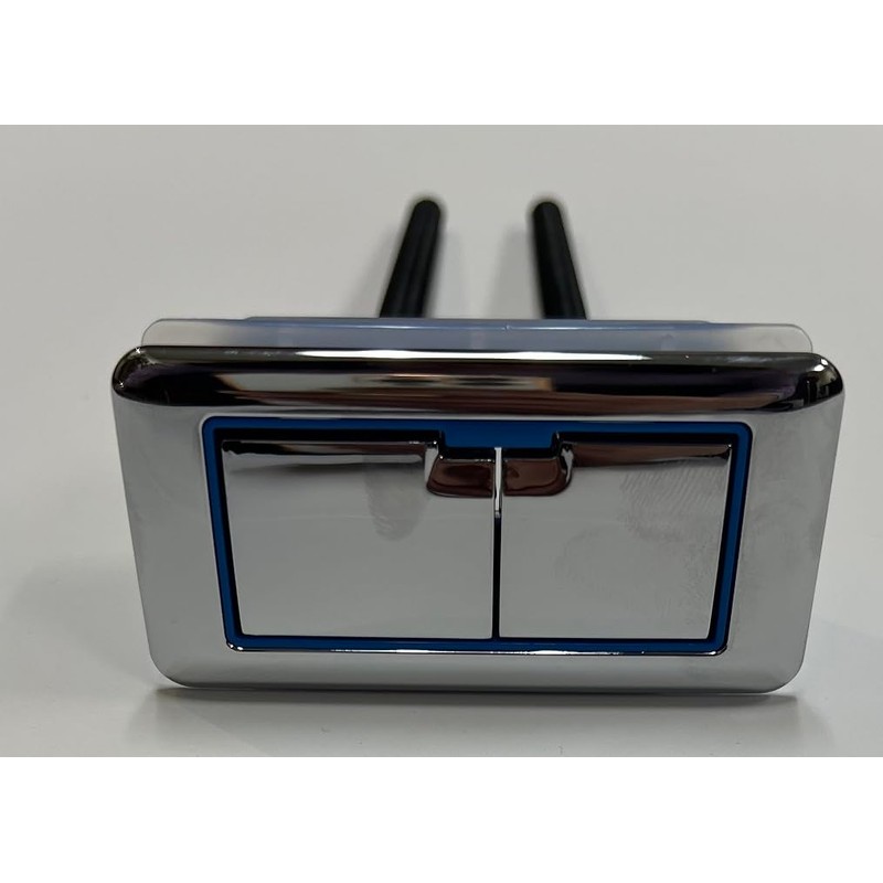 Top of Toilet Dual Flush Button, rectangle, Chrome with Blue