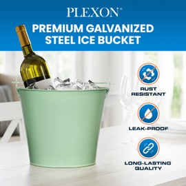 PLEXON Galvanized Metal Ice Bucket for Parties Coctail Bar Restaurant - Drink Beer Champagne Metal Pail Bucket with Handle, Beverage Chiller Cooler Small 1.3 Gallon, Green Set of 2