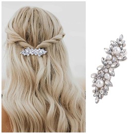 Inateannal Vintage Crystal Pearl Hair Clips Silver Pearl Hair Clips Clip Rhinestone Hair Clip Hair Pins Sparkling CZ Bridal Hair Clip Pearl Wedding Headpiece Hair Accessories for Women and Girls