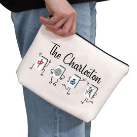 PYOUL Mahjong Cosmetic Bag for Lovers of The Charleston Mahjong Tile Cosmetic Bag Gift for Mahjong Player, beige