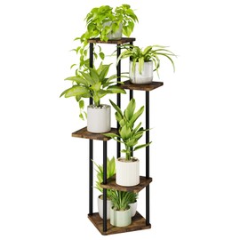 Bamworld Corner Plant Stand Indoor, 5 Tier Metal Plant Shelf for Multiple Plants, Tall Flower Stand for Patio Garden Balcony Living Room Bedroom(Brown)