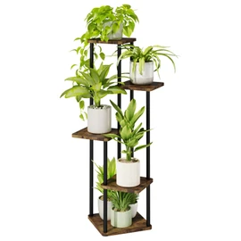 Bamworld Corner Plant Stand Indoor, 5 Tier Metal Plant Shelf for Multiple Plants, Tall Flower Stand for Patio Garden Balcony Living Room Bedroom(Brown)