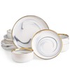 Pokini Marble Gold Rim Dinnerware Sets, Porcelain Plates and Bowls