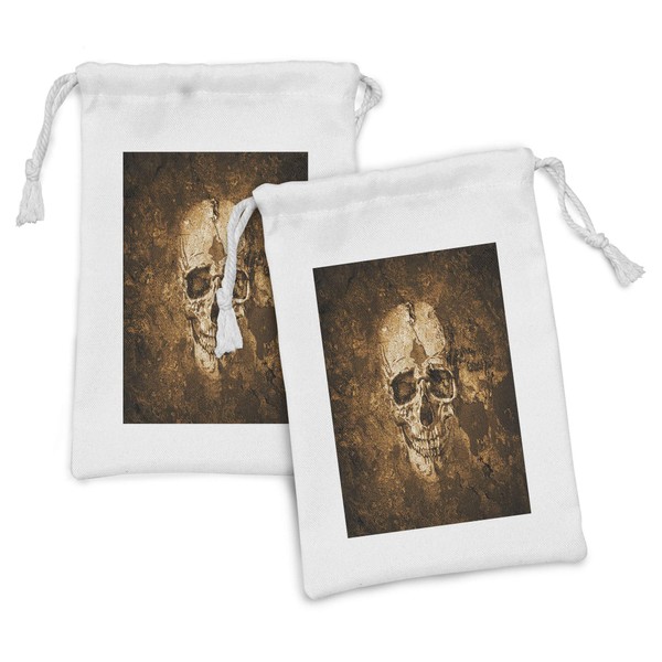 Lunarable Skull Fabric Pouch Set of 2, Graphic of an