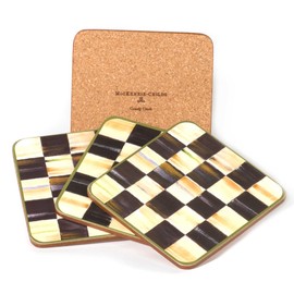 MacKenzie-Childs Cork-Back Coasters, Table Coasters for Drinks, Courtly Check, Square Set of 4