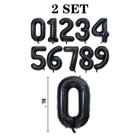 2 Set 20 Pcs 0-9 Black Number Balloons 16 Inch Black Number Mylar Foil Balloons Custom Digital Balloons for Birthday Party Engagement Graduations Anniversary Baby Shower Decor Party Supplies