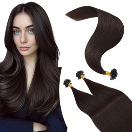 Elailite Real Hair Bonding Extensions, #2 Dark Brown, 100 Strands, U-Tip Hair Extensions, Keratin for Girls, 45 cm, 100 g