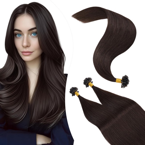 Elailite Real Hair Bonding Extensions, #2 Dark Brown, 100 Strands,