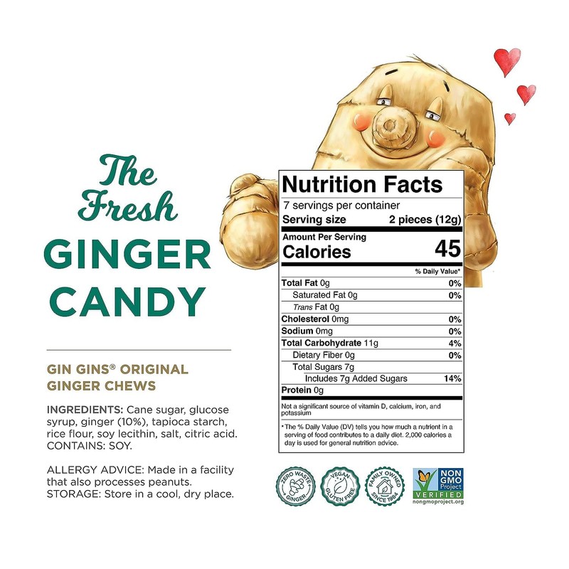 GIN GINS Sweet Ginger Gummies – Natural Fresh Ginger Candy