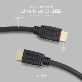 Cable HDMI a HDMI Linx Plus 205/1.5Mt + High Speed 10.2 Gbps + ARC + Ethernet + Calibre 32 AWG 4K + 3D + 2160p + Macho a Macho Negro Essential Series