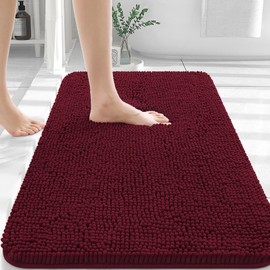 OLANLY Bathroom Rugs 30x20, Extra Soft Absorbent Chenille Bath Rugs, Rubber Backing Quick Dry, Machine Washable Bath Mats for Bathroom Floor, Tub and Shower, Home Decor Accessories, Burgundy
