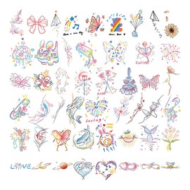 Tattoo Stickers, Rainbow Colors, 5 Pack | Tattoo Body Sticker | Face Sticker Compatible, Easy to Apply, Long Lasting | Waterproof Cute Fashion Tattoos | For Hand, Arm, Neck, Shoulder, Ankle