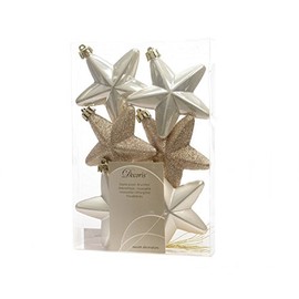 Christmas Tree Decoration Stars Plastic 7.5 cm x 6 Pieces Pendants Matt Shiny and Glitter Champagne