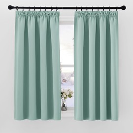 PONY DANCE Pencil Pleat Blackout Thermal Insulated Curtains - Bedroom Privacy Protected Room Darkening Super Soft Window Curtains for Living Room, Kitchen, 2 Panels, Light Green, W46 X L54