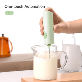 ELMWAY Powerful Electric Milk Frother, Battery Operated Drink Blender, Foam Maker Mixer, Milk Frother Handled for Coffee, Latte, Matcha, Protein Powder (Light Green)