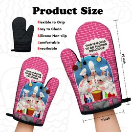Funny Chef Cooking and Baking BBQ Kitchen Gadgets with Heat Resistant Silicone Non-Slip, This is Going to Be Fxxking Delicious Oven Mitts Set of 2, Gifts for Bake Lover Bakers Wife Colleague Dad BFF