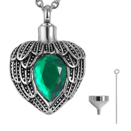 Plain Green Crystal Heart Memorial Cremation Custom Urn Necklace for Ashes Bottle Christian Urn Jewelry Ash Jewelry Pendant Keepsake Stainless Steel One Piece in Green