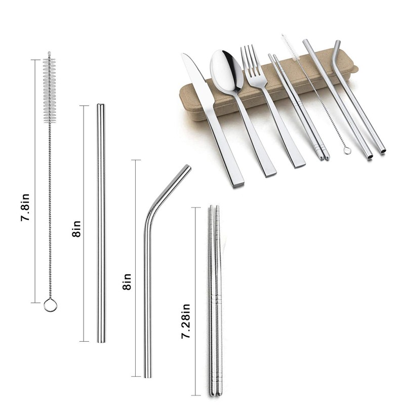 9 Piece Portable Stainless Steel Cutlery Set (Beige)