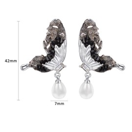 Vissen Butterfly/Cherry Blossom Silver 925 White Baroque Pearl Earrings Hanging Women's Cubic Zirconia Gold-Plated Fashion Jewellery, Stainless Steel