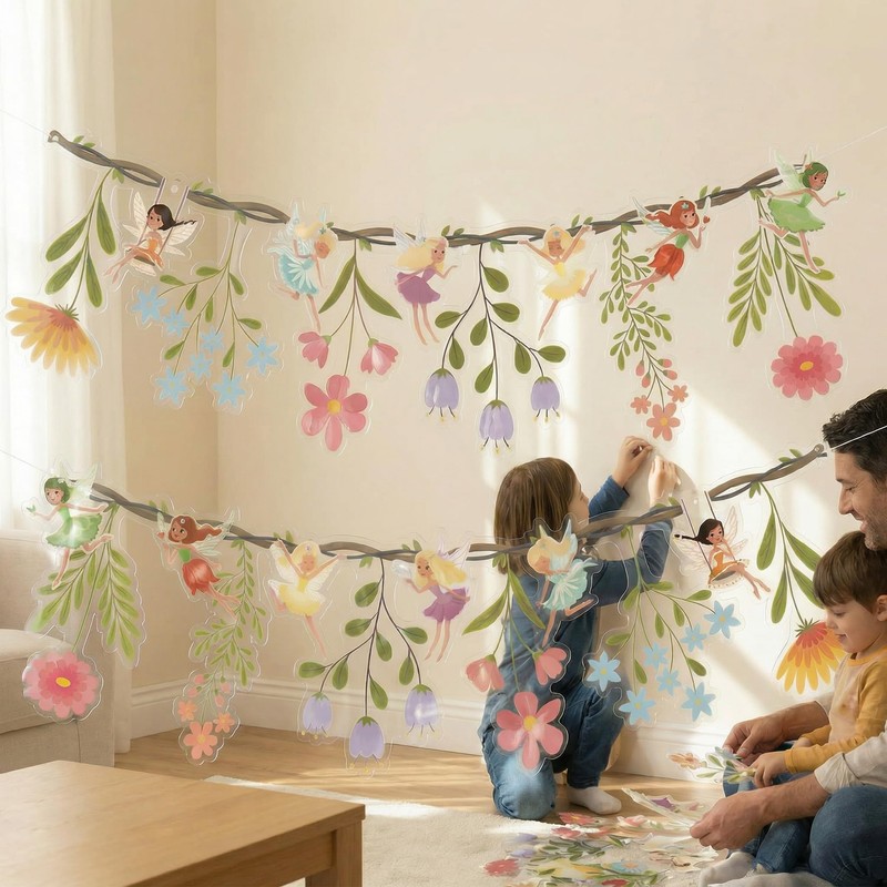 48Pcs Reusable Flower Fairy Banner Kit - Double-Sided PVC Garden